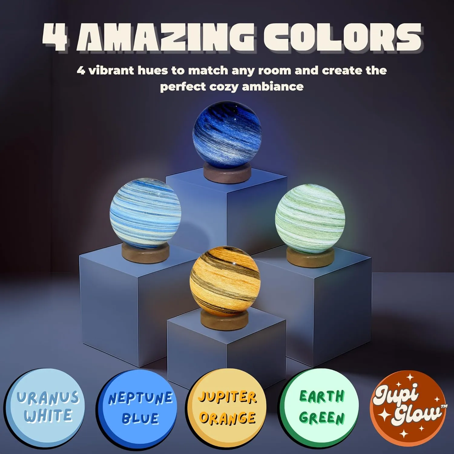 Earth Green Planet Night Light Glass Bedside with Wooden Base 3 Modes - Dimmable Swirl Planet Table Lamp for Bedroom Nightstand, Desk Lamp for Living Room, Office, Kids Room, Nursery