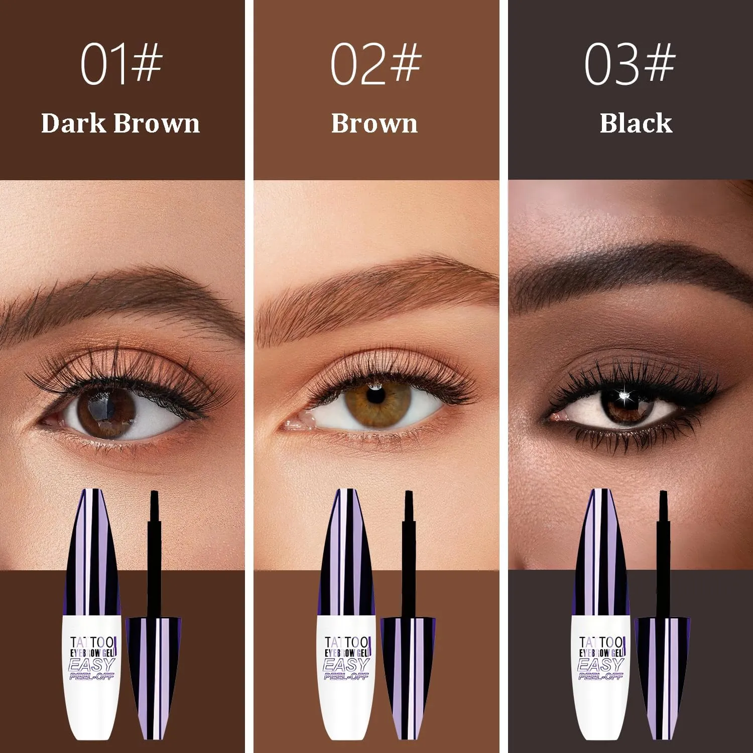 Easy Peel-Off Eyebrow Gel, 2 Packs Tattoo Eyebrow Gel Easy Peel Off, Transfer-Proof Eyebrow Dye for Women All Skin Types (#01)