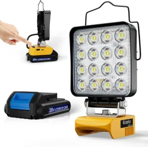 Ecarke LED Work Light for DeWALT Battery: 70W Lighting with 2Ah Battery, Portable with USB &Type C Charging Port,Cordless 20v max led work light for DeWALT Job Site Tool