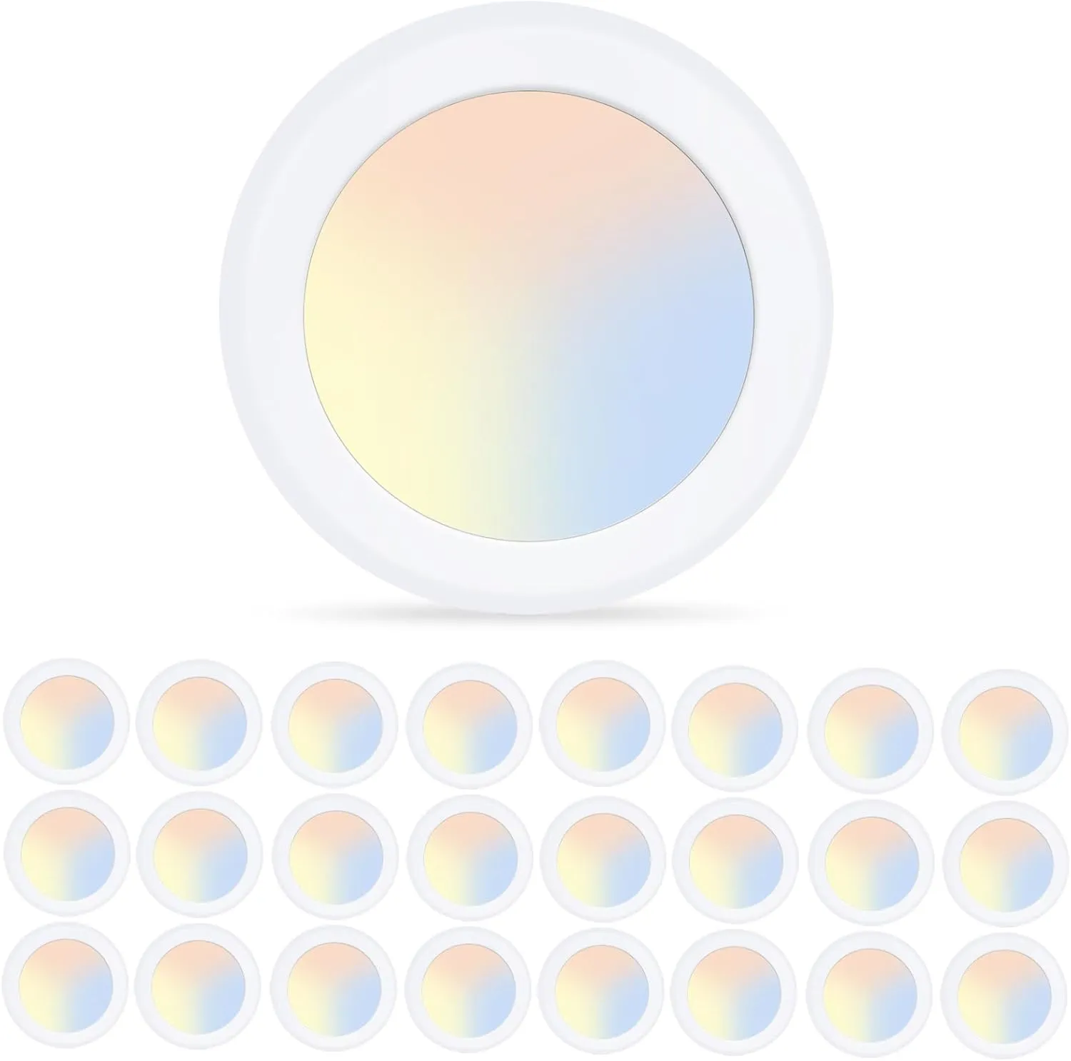 ECOELER 24 Pack 6inch 3CCT LED Disc Light, 16.5W 1100LM, 3000K/4000K/5000K Selectable Dimmablel Flush Mount Ceiling Light, Installs with J-Box or Recessed Can, ETL & FCC Listed