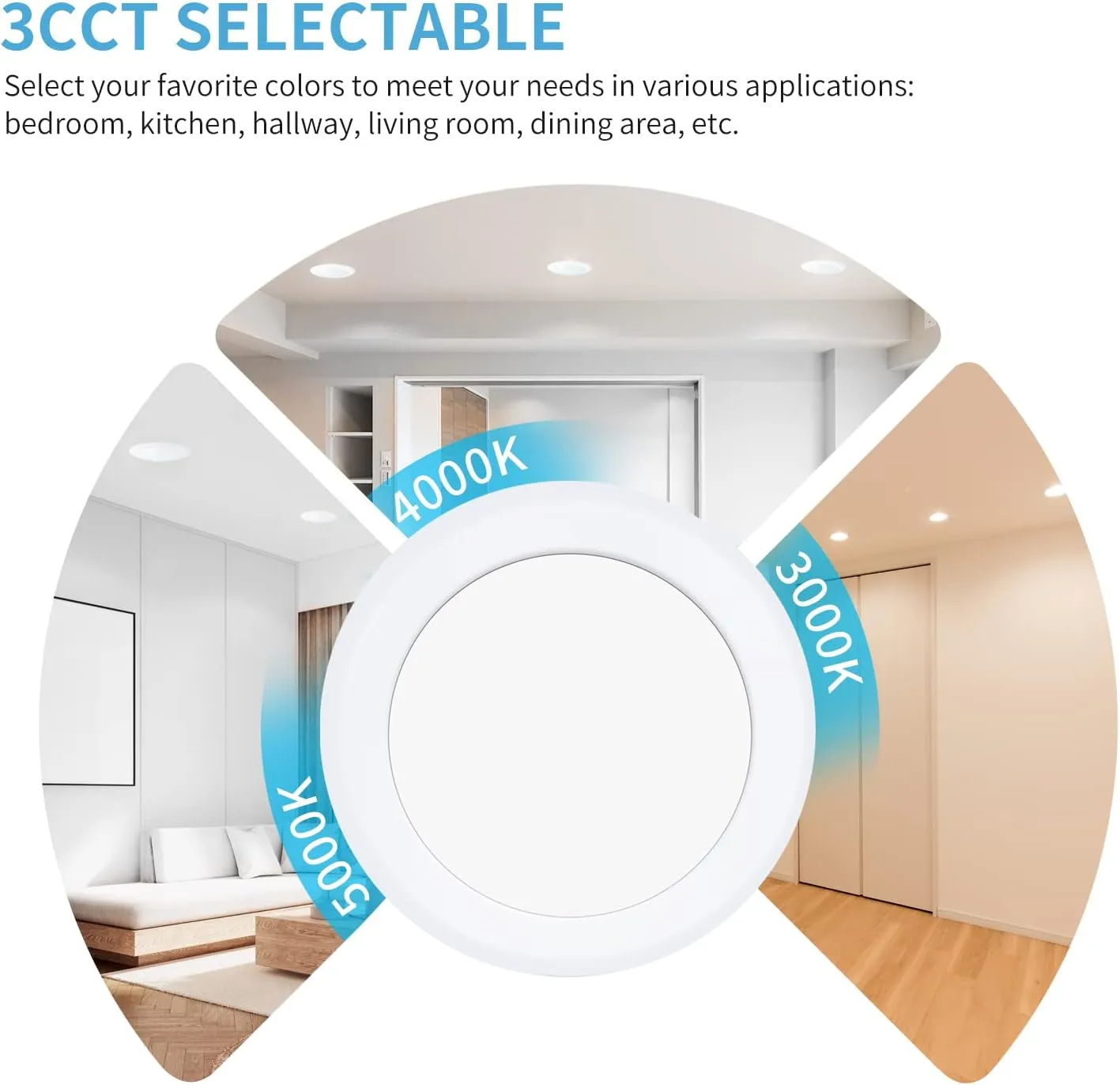 ECOELER 24 Pack 6inch 3CCT LED Disc Light, 16.5W 1100LM, 3000K/4000K/5000K Selectable Dimmablel Flush Mount Ceiling Light, Installs with J-Box or Recessed Can, ETL & FCC Listed