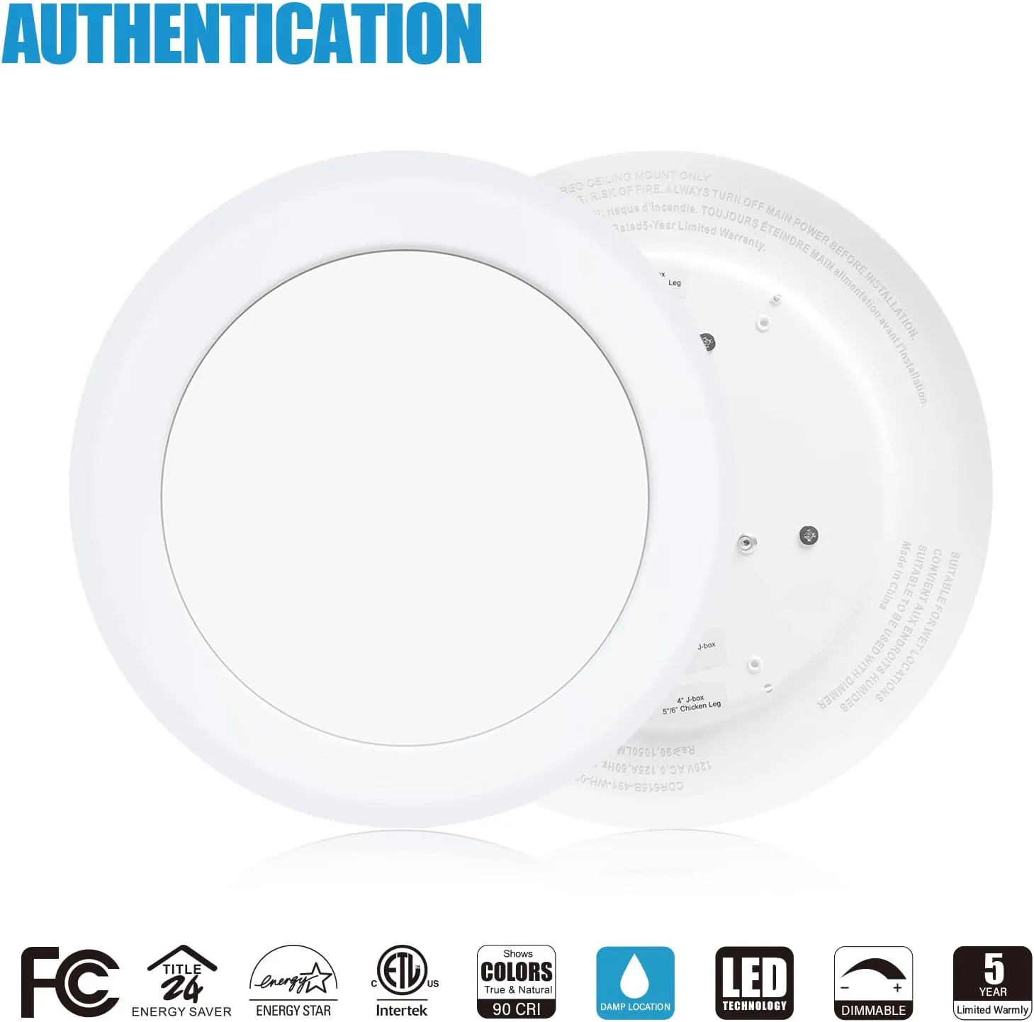 ECOELER 6 Inch LED Low Profile Surface Mount Disk Light, Aluminum Trim Light Fixture, 16.5W, 5000K Daylight, 1000Lm, Suitable for 3.5" & 4" J-Box or 5/6" Recessed Can, ETL & FCC Listed