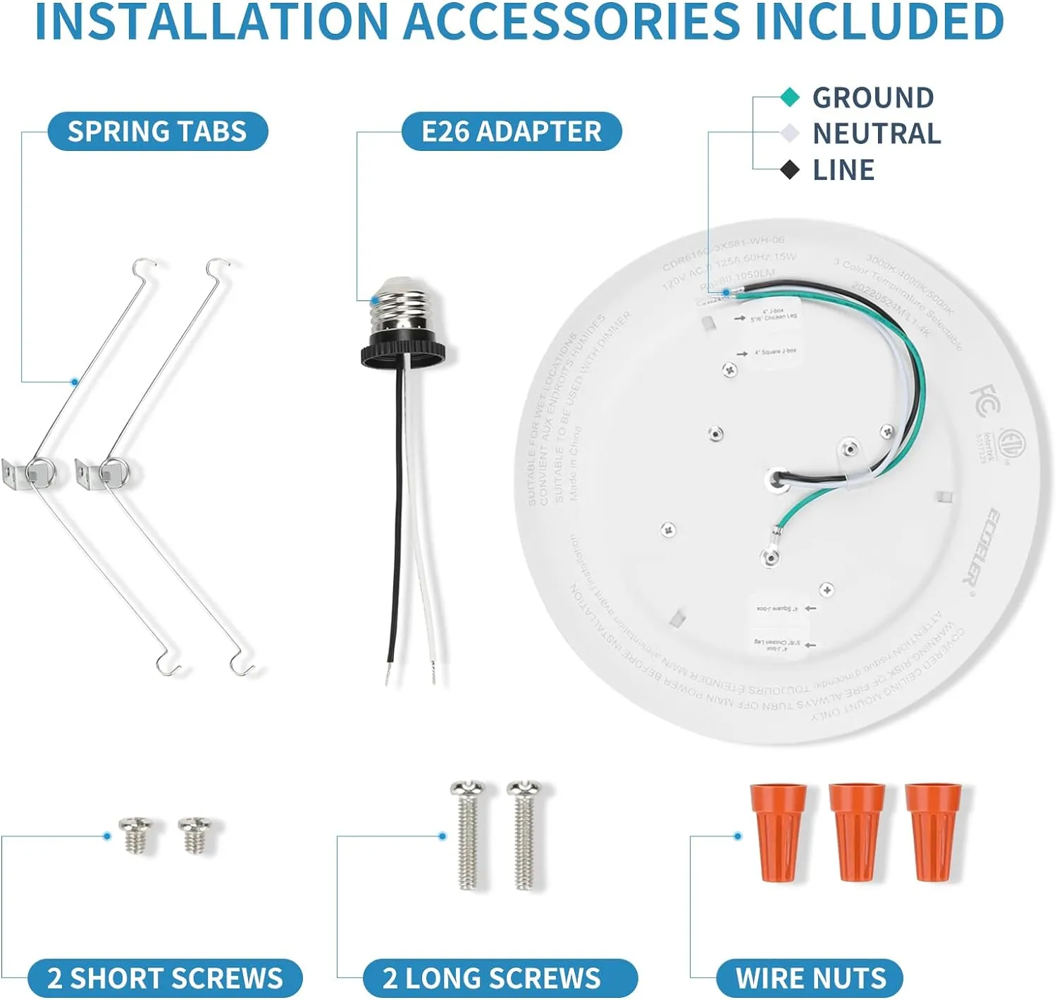 ECOELER 6in Dimmable LED Flush Mount Ceiling Disk Lights, 16.5W, Dimmer Disc Light, 6500K Clear White, 1000lm, ETL Listed, Installs with J-Box & Canister for Home Improved, 4 Pack