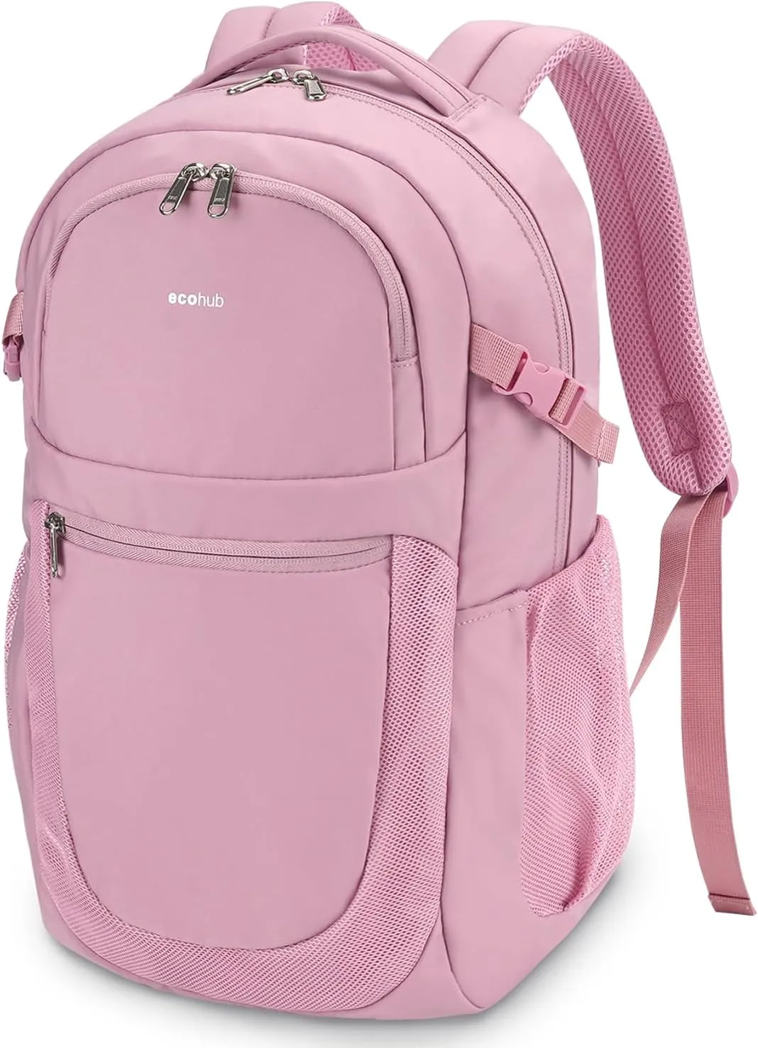 ECOHUB Travel Backpack for Women, 17.3 inch Suspended Laptop Backpack, Fashion Water-Resistant College Computer Bookbag, 28L Personal Item Bag with 12 Pockets for Causal, Work, Pink
