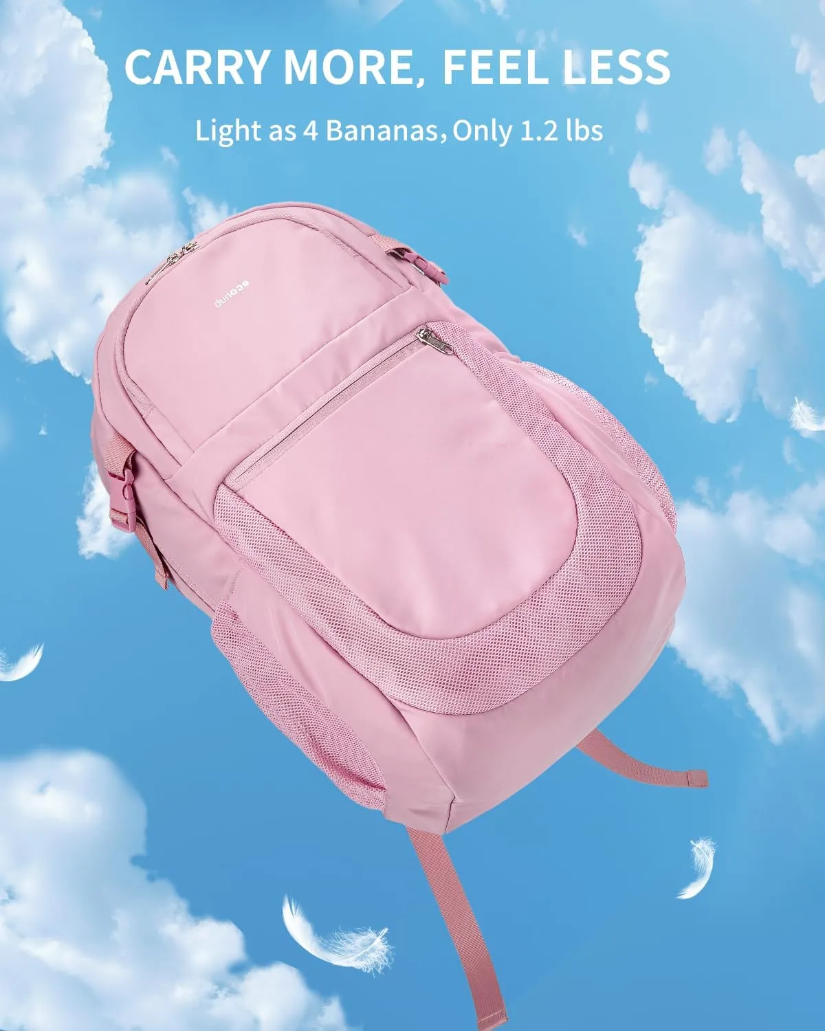 ECOHUB Travel Backpack for Women, 17.3 inch Suspended Laptop Backpack, Fashion Water-Resistant College Computer Bookbag, 28L Personal Item Bag with 12 Pockets for Causal, Work, Pink