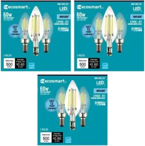 EcoSmart 60-Watt Equivalent B11 Clear Filament Vintage Style LED Light Bulb Daylight (9-Pack)