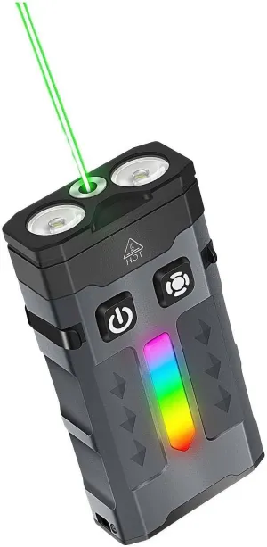 ED-C Strong Light Keychain Flashlight– Aluminum Alloy Flashlight,1100 Lumens,RGB Light-ing with Spot and Flood,IP66 Waterproof & Magnetic Clip for Outdoors,Emergency(EV20 Green Laser Side Light RGB)