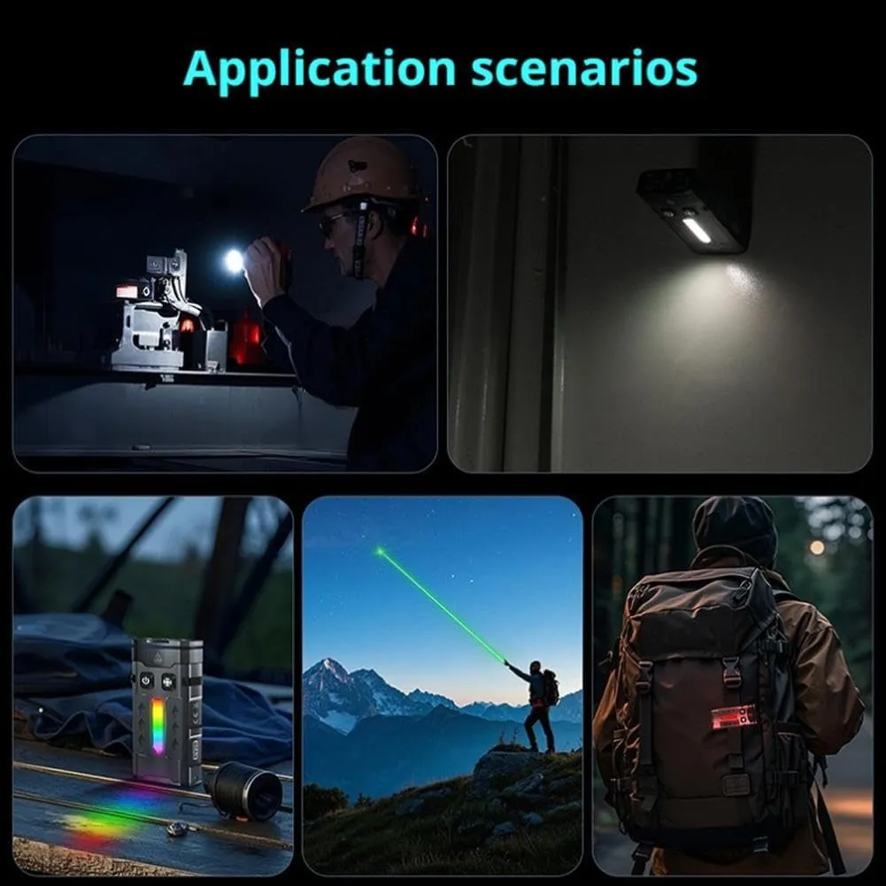 ED-C Strong Light Keychain Flashlight– Aluminum Alloy Flashlight,1100 Lumens,RGB Light-ing with Spot and Flood,IP66 Waterproof & Magnetic Clip for Outdoors,Emergency(EV20 Green Laser Side Light RGB)
