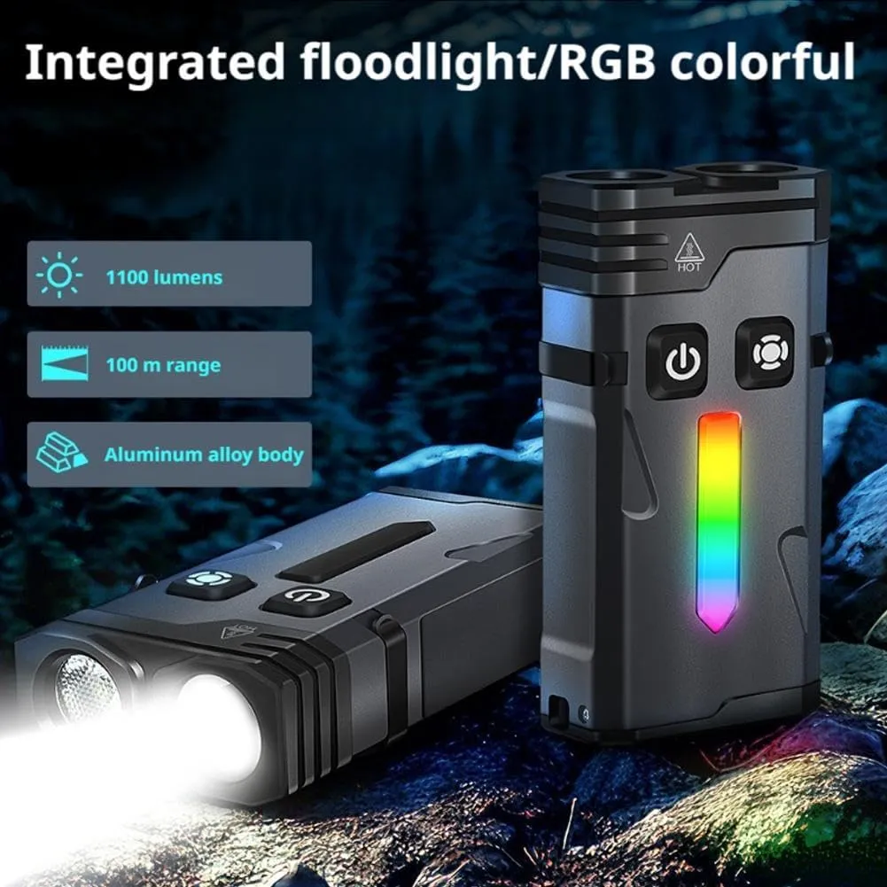 ED-C Strong Light Keychain Flashlight– Aluminum Alloy Flashlight,1100 Lumens,RGB Light-ing with Spot and Flood,IP66 Waterproof & Magnetic Clip for Outdoors,Emergency(EV20 Green Laser Side Light RGB)