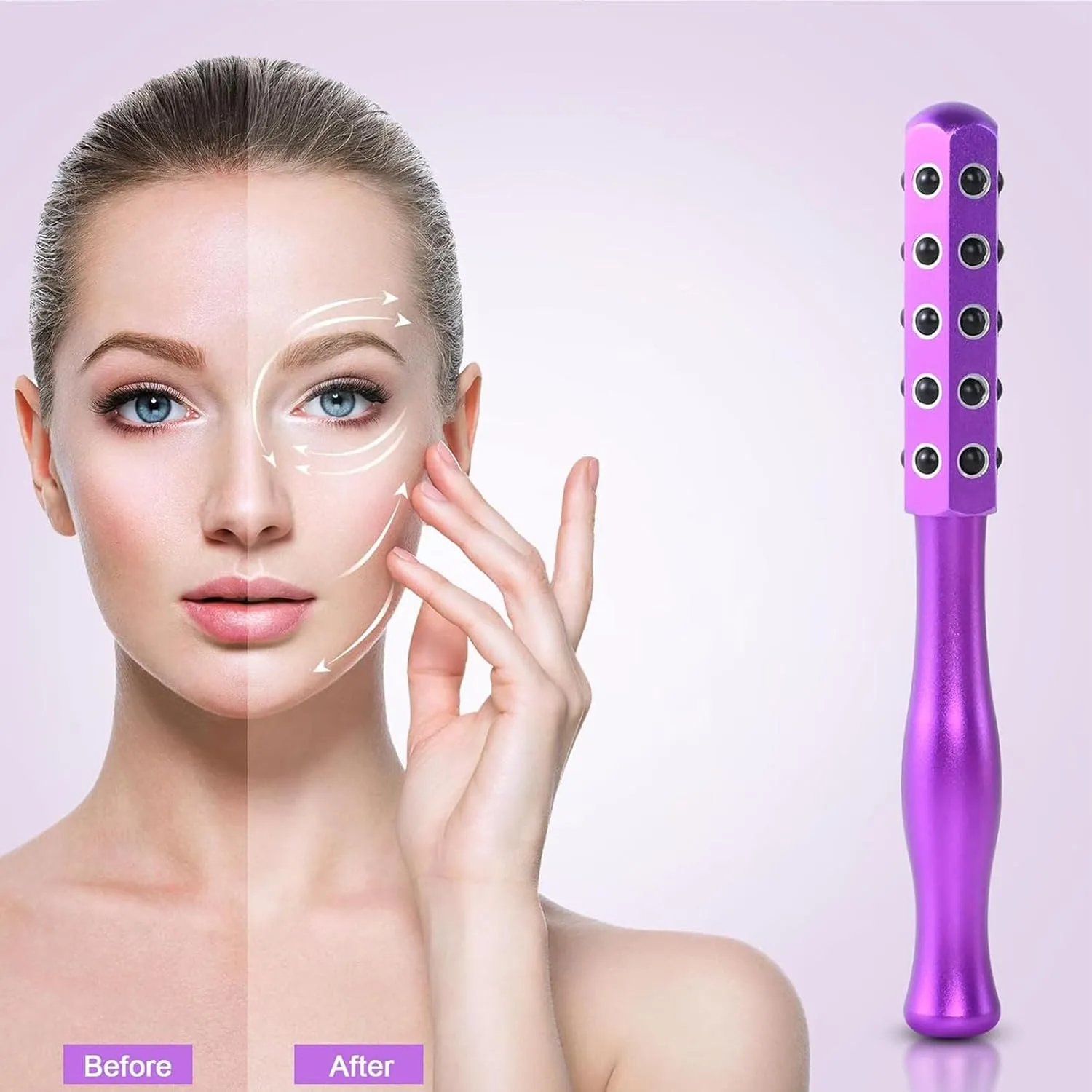 Elarique Glow - Beauty Roller, Elarique Beauty Roller, 30 Germanium Stone Face for up Lifting and Skin Care (Purple)