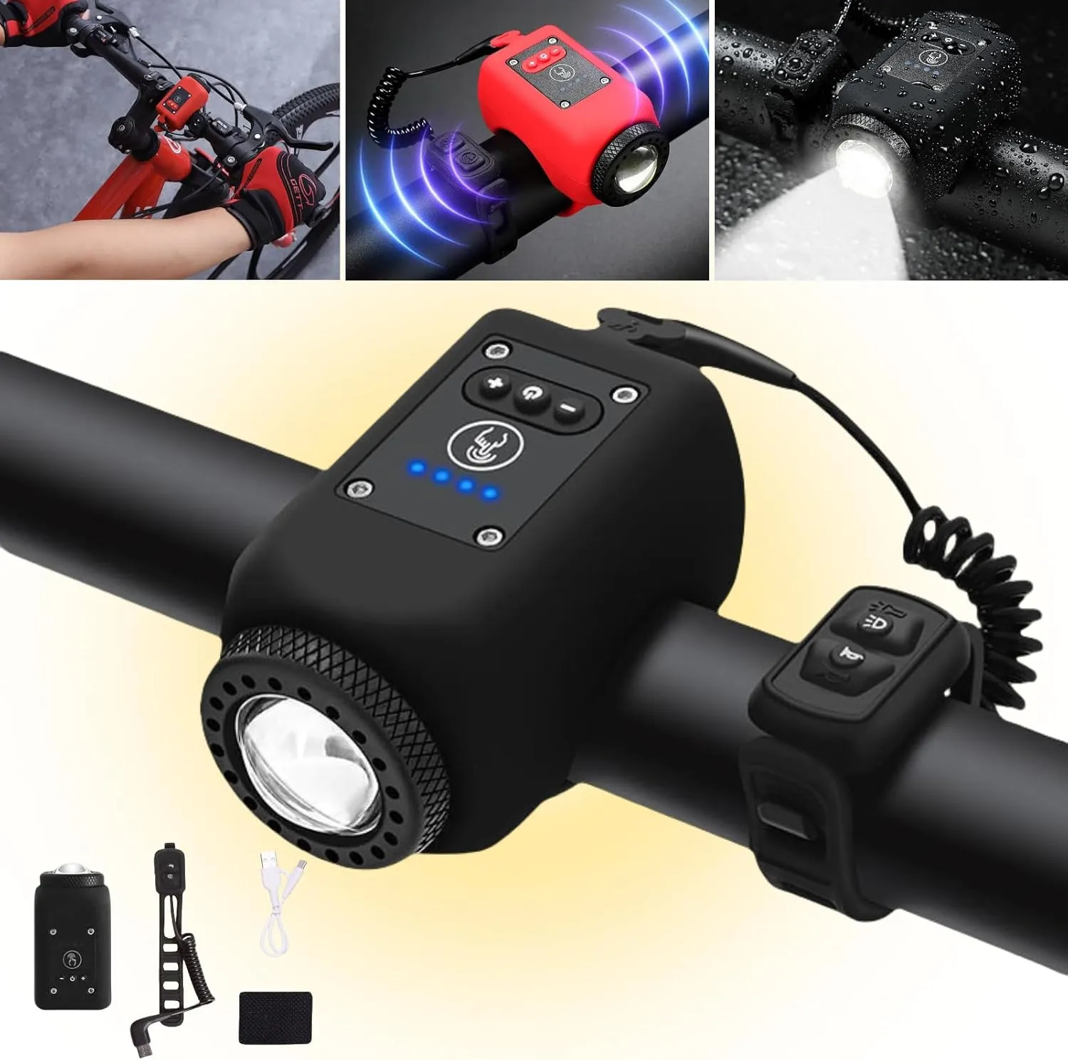 Electric Loud Bike Horn Adults - Mountain Bike Electronic Horn Bell Waterproof Rlectric Bike Horn Bike Horn with Light