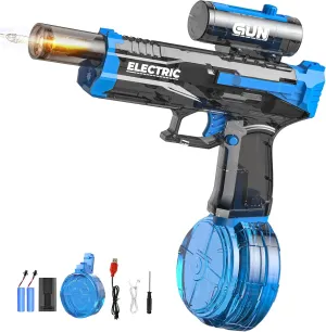 Electric Water Gun With Muzzle Light,Automatic Water Gun Blaster,Squirt Gun Range 23-32 FT,Outdoor Party Backyard Summer Water Shooting Game Toy With 2 Batteries,Ideal Watergun Gift for Kids & Adults.
