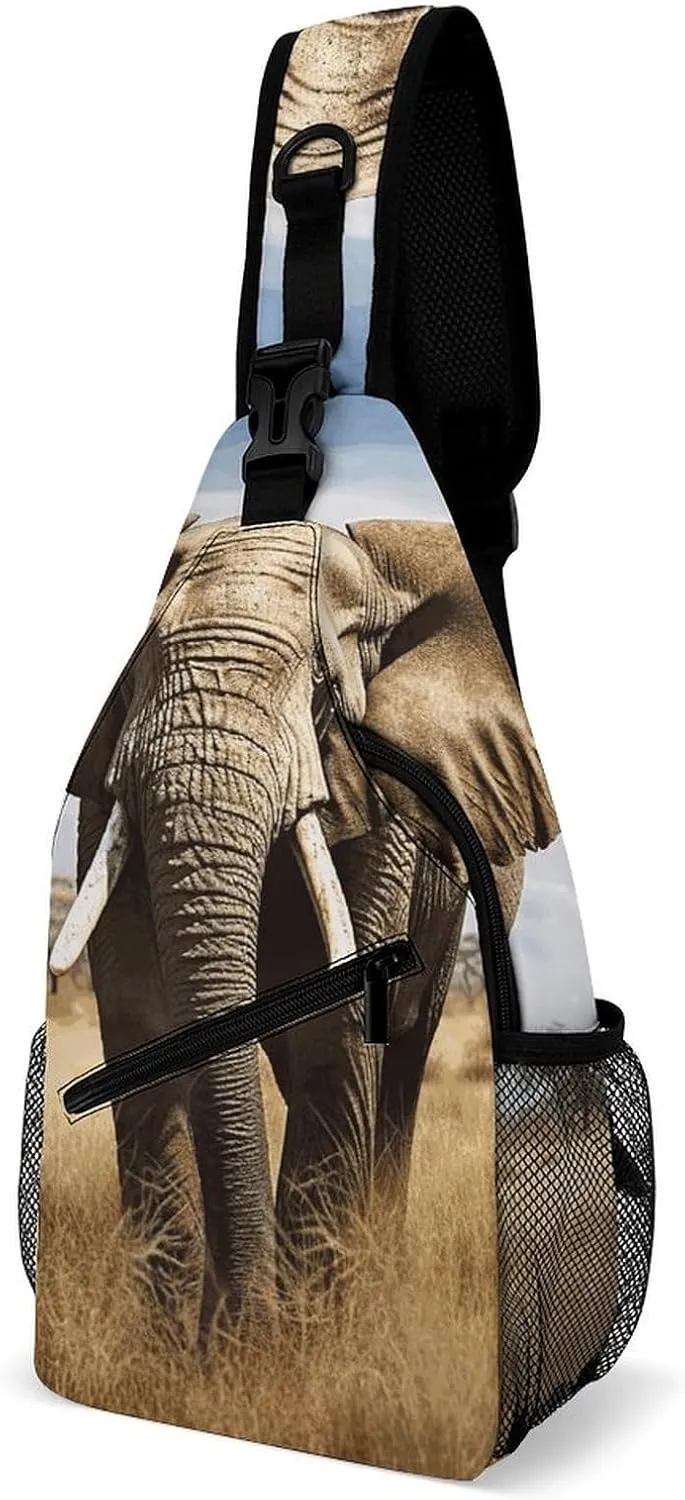 Elephant Sling Bag with Rfid Blocking Causal Mens Crossbody Bag Lightweight Chest Pack Large Man Purse Travel Crossbody Backpack Shoulder Sling Backpack for Hiking Running Cycling