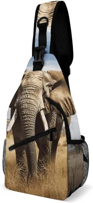 Elephant Sling Bag with Rfid Blocking Causal Mens Crossbody Bag Lightweight Chest Pack Large Man Purse Travel Crossbody Backpack Shoulder Sling Backpack for Hiking Running Cycling