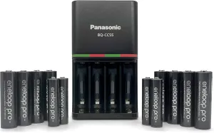 Eneloop Panasonic K-KJ55MC84CZ pro Power Pack; 8AA, 4AAA, and Advanced CC55 4-Hour Quick Battery Charger