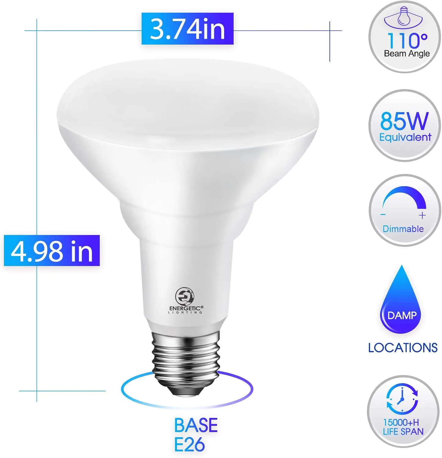 Energetic LED Recessed Light Bulbs BR30, 85W Equivalent, Dimmable, Soft White2700K, Indoor Flood Lights for Recessed Cans, UL Listed, 6 Pack