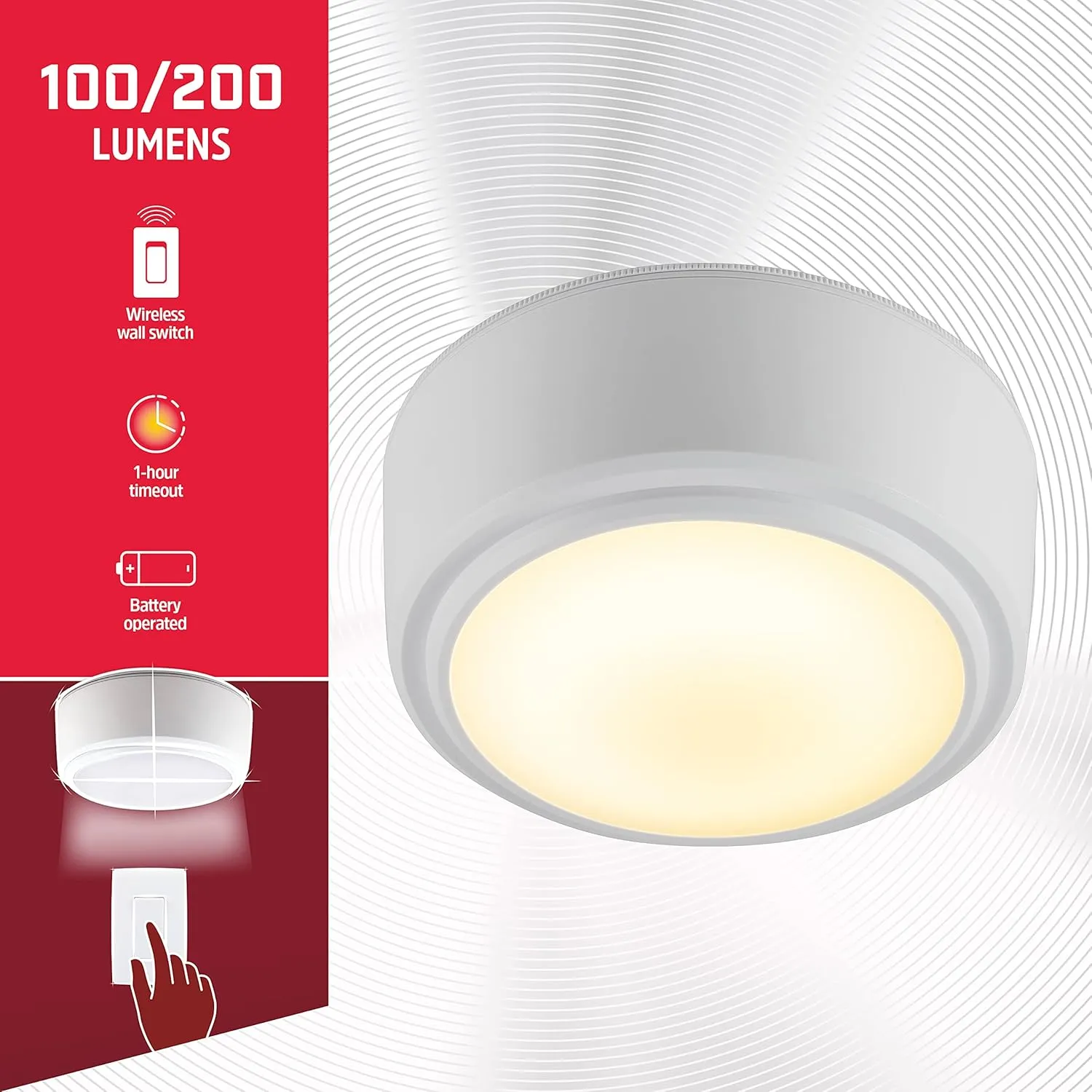 Energizer LED Ceiling Light Fixture, Battery Operated, Wireless Wall Switch Remote, 200 Lumens, Ceiling Light No Electricity, Perfect for Closets, Laundry Room, Garage, and More, 47485-T2