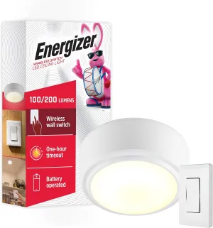 Energizer LED Ceiling Light Fixture, Battery Operated, Wireless Wall Switch Remote, 200 Lumens, Ceiling Light No Electricity, Perfect for Closets, Laundry Room, Garage, and More, 47485-T2