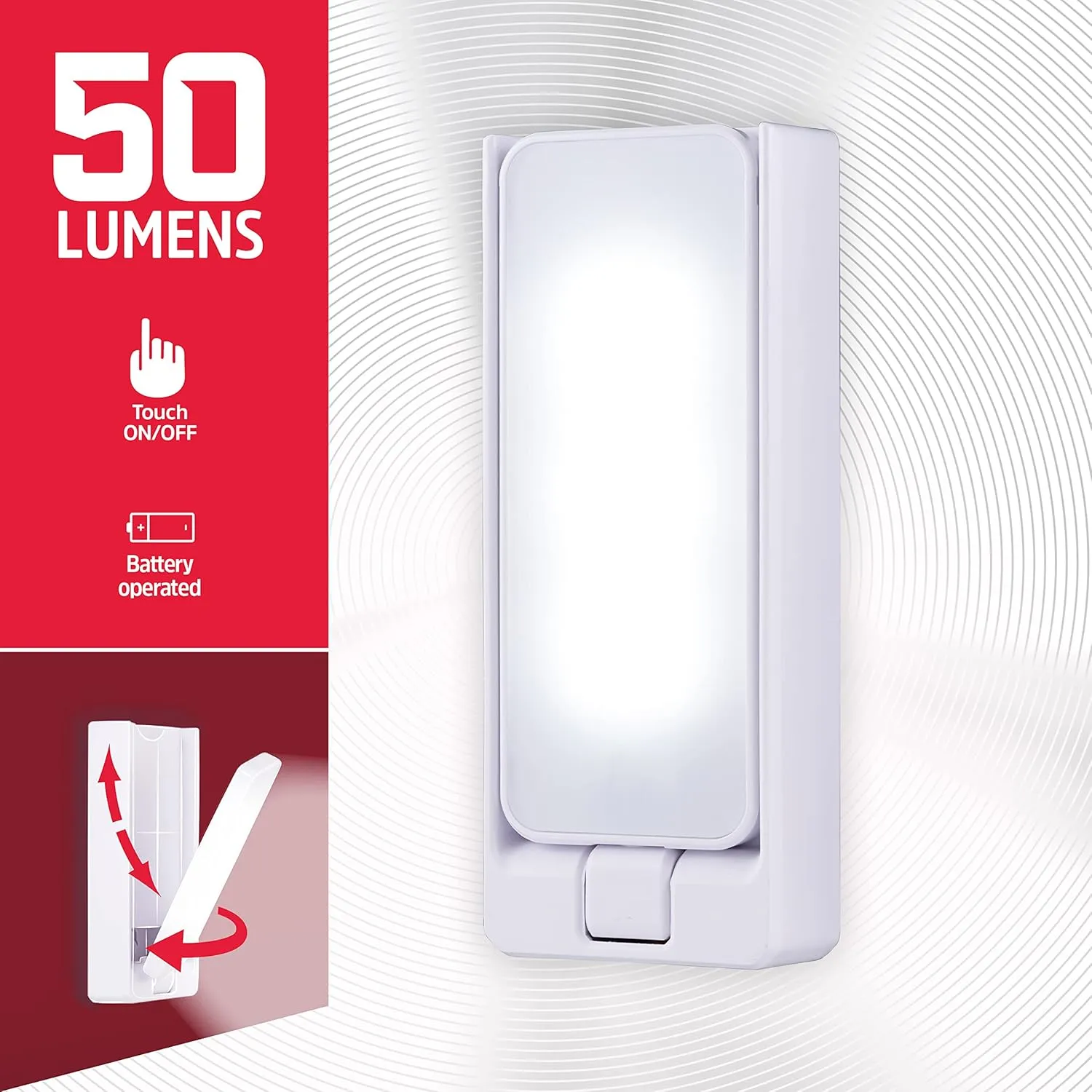 Energizer Swivel LED Touch Light, Battery Operated, 35 Lumens, Wireless LED Closet Light, Ideal for Under Cabinet, Closet, Hallway, Work Bench, Washroom, Pantry and Laundry Room, White, 38362
