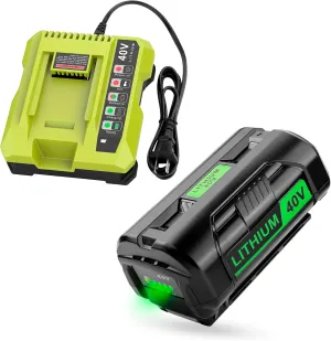 Energup OP4040 40V Replacement for Ryobi 40V Battery 6A, Compatible with 40 Volt Lithium Battery OP4026A OP40201 OP4050A OP4015 OP40261 OP4030 OP40401, with OP401 Ryobi 40-Volt Charger