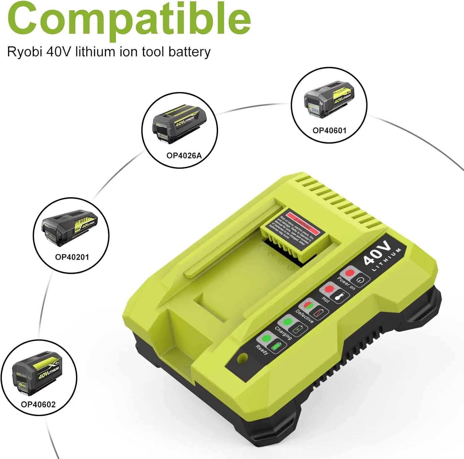Energup OP4040 40V Replacement for Ryobi 40V Battery 6A, Compatible with 40 Volt Lithium Battery OP4026A OP40201 OP4050A OP4015 OP40261 OP4030 OP40401, with OP401 Ryobi 40-Volt Charger