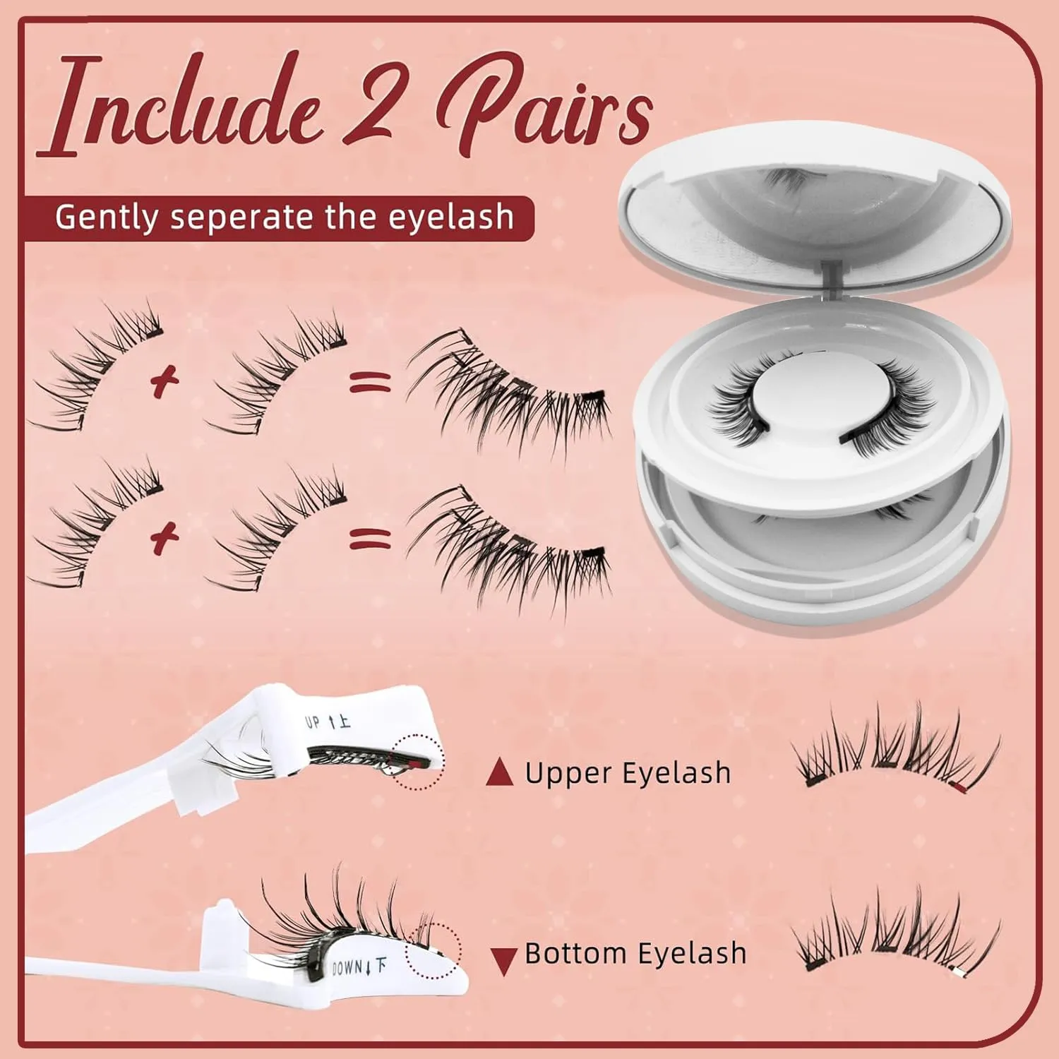 Enjuvie Magnetic Lashes,Enjuvie Magnetic Eyelashes with Applicator Reusable Eyelashes Magnet without Eyeliner Natural Look No Glue or Liner Needed(Natural Iris)