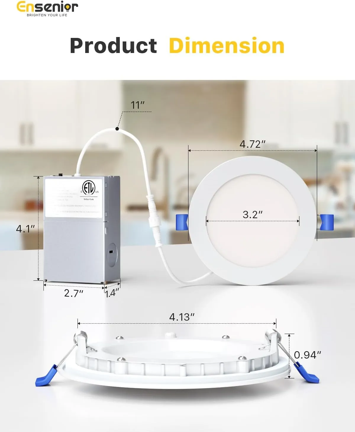 Ensenior 6 Pack 4 Inch LED Recessed Light, Dimmable, 4000K Cool White, 750LM High Brightness, 9W 120V, Damp Rated, Ultra-Thin Canless Wafer Ceiling Light - ETL & FCC & IC