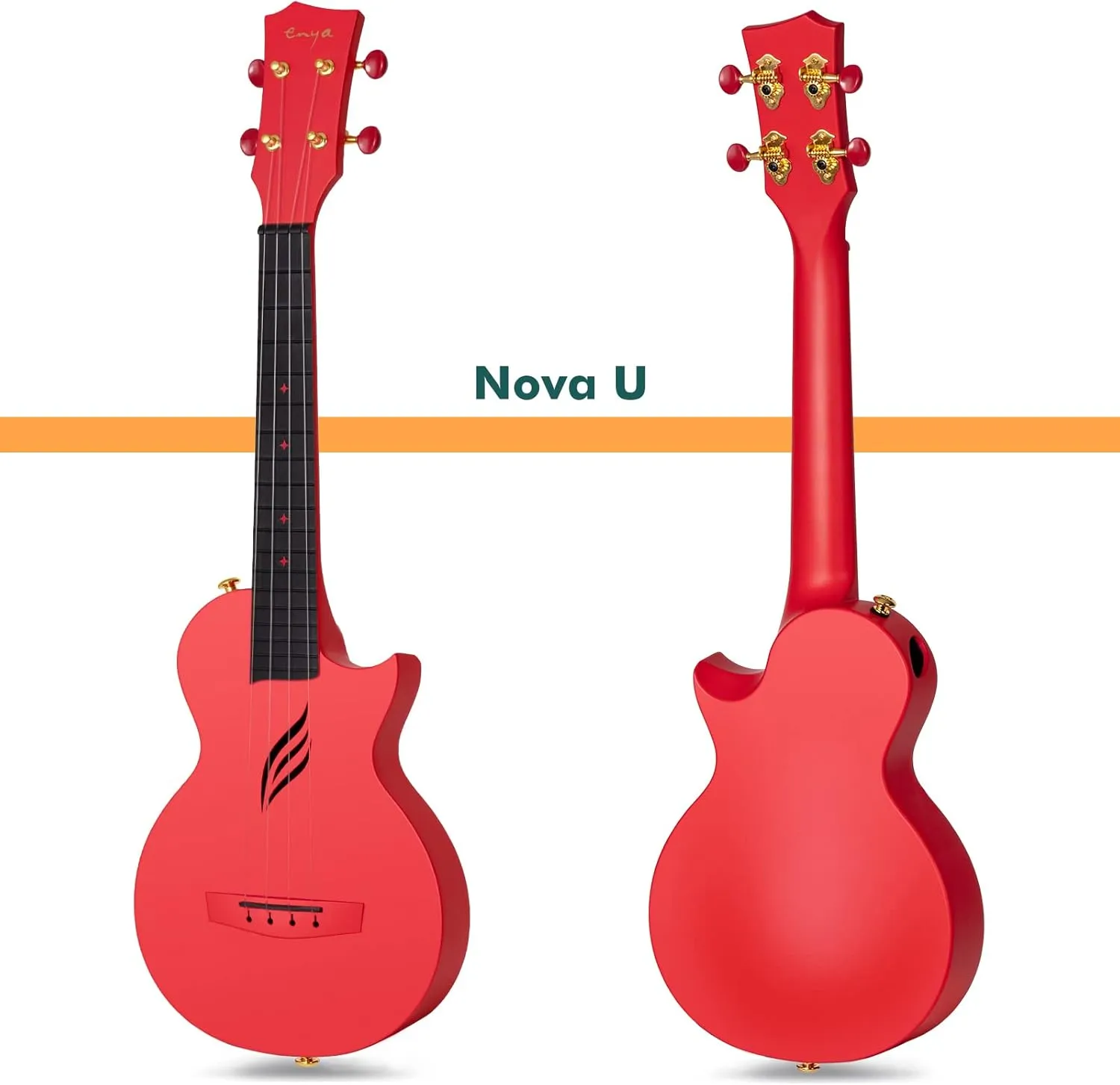 Enya Nova U 23" Concert Ukulele–Carbon Fiber Travel Ukulele–With Beginner Kit includes Online Lessons, Case, Strap, Capo and Strings (Red)