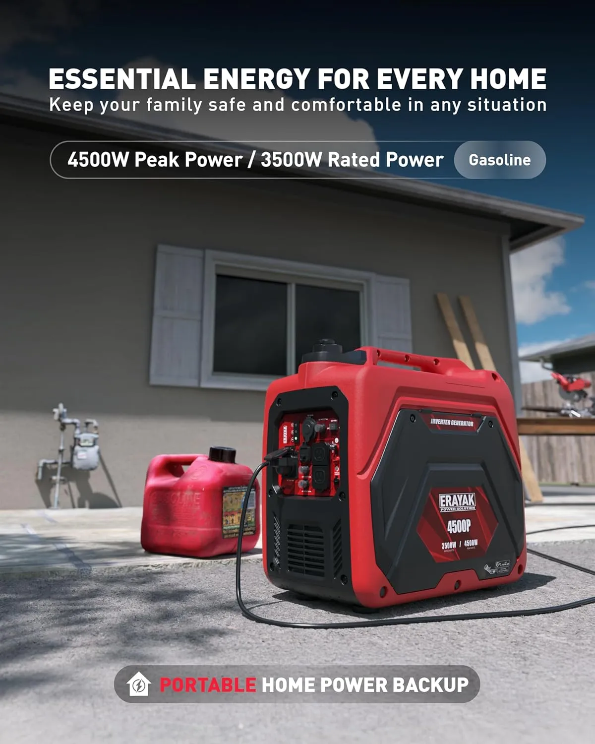 ERAYAK 4500W Portable Inverter Generator for Home Use, Super Quiet Small Generator for Camping Outdoor Emergency Power Backup, Gas Powered Engine, ECO Mode, EPA Compliant