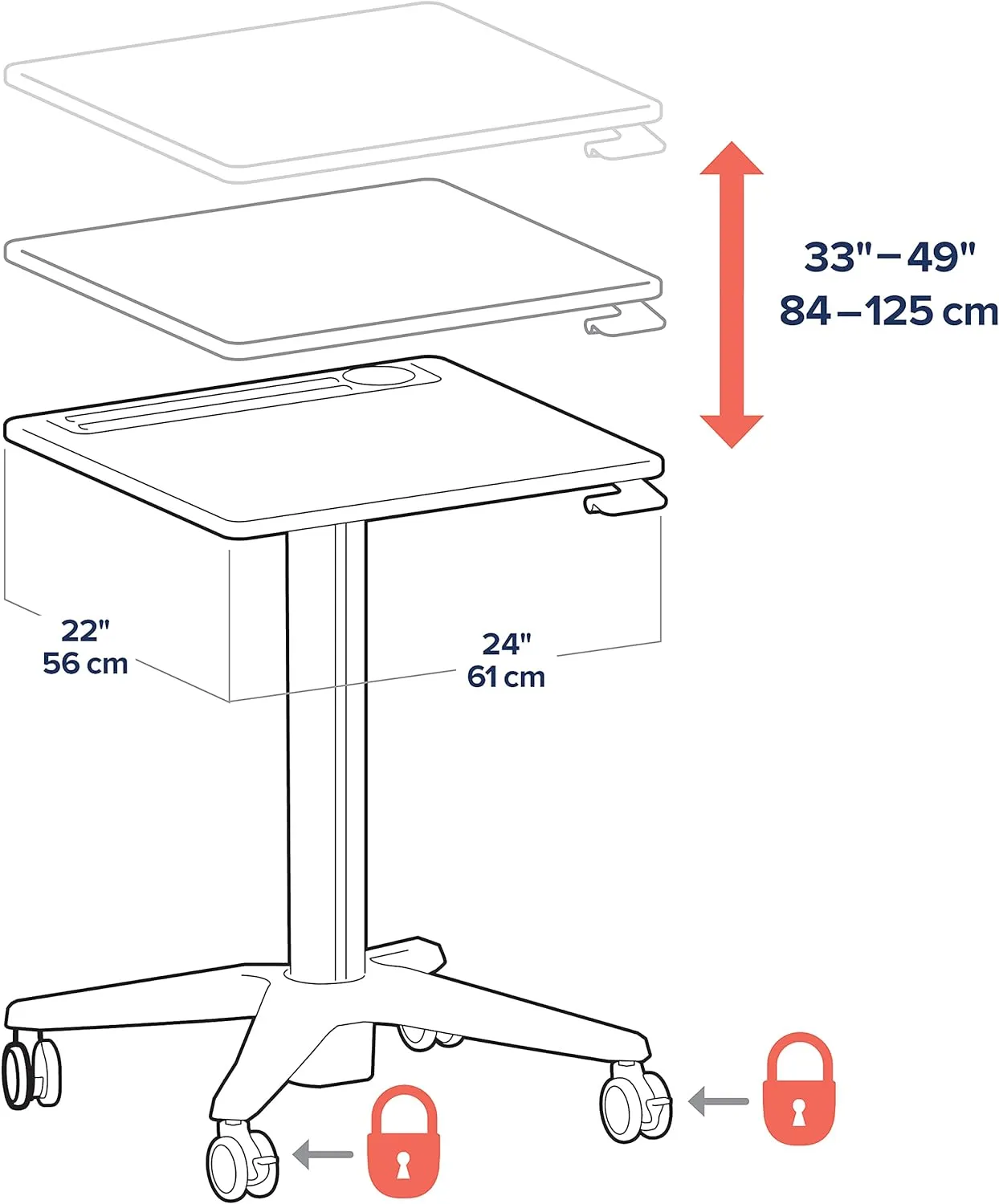 Ergotron – LearnFit Mobile Standing Desk, Adjustable Height Small Rolling Laptop Computer Sit Stand Desk with Wheels for Classroom, Office, Medical or Home Use – Adjusts from 33 to 49 Inches – Grey