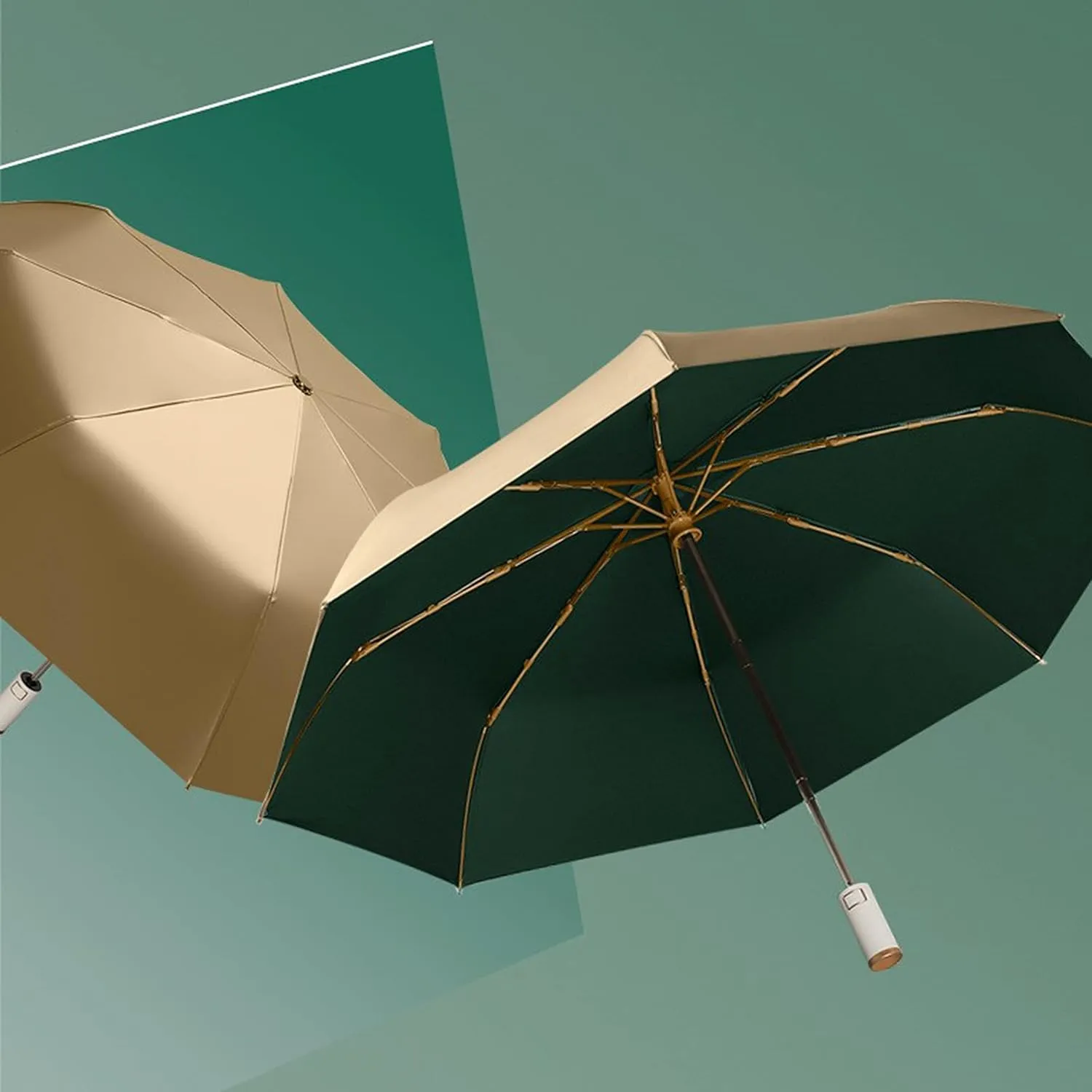 erised's bifrost Light Small Compact Travel Automatic Golden Folding Umbrella 8 Ribs,Auto Open Close Button,Portable,Ergonomic Handle,99 UV Protection,Rain Sun,Backpack,Women Men