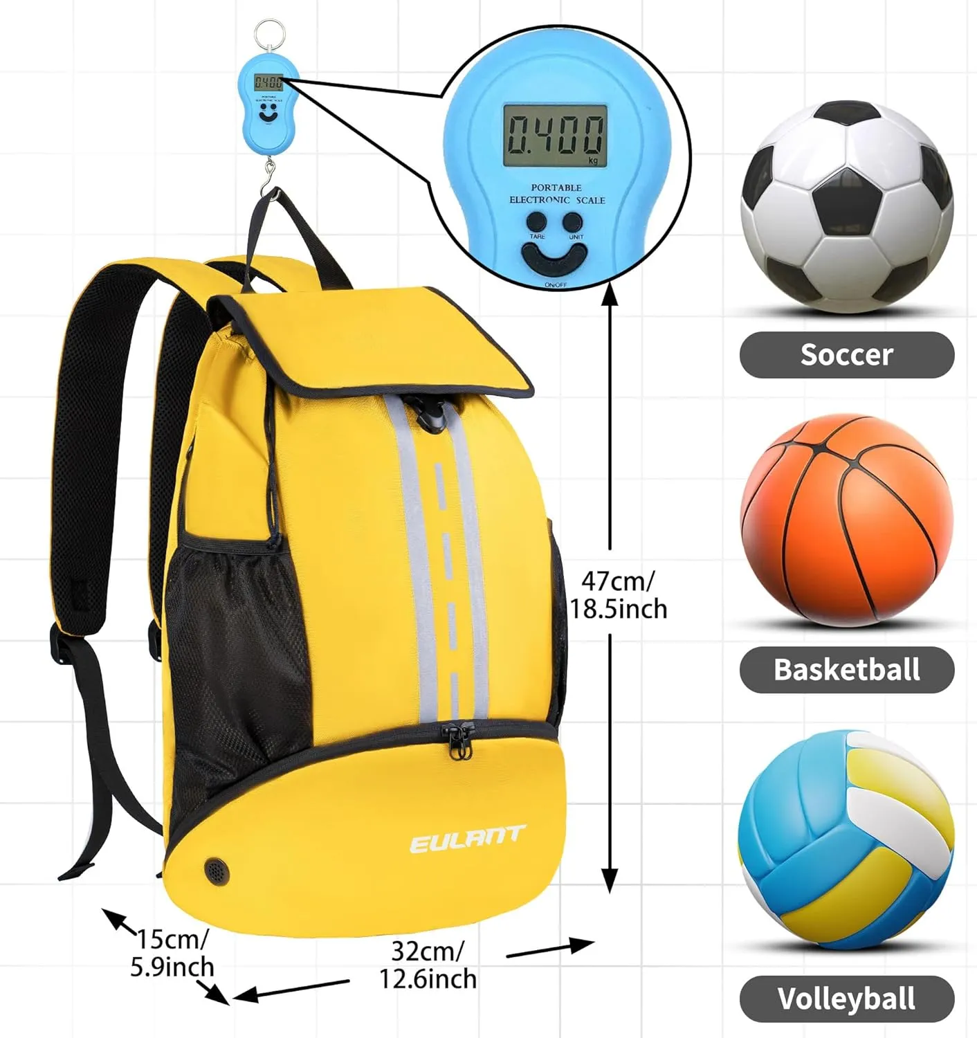 EULANT Soccer Backpack with Shoes Compartment, Waterproof Drawstring Bag for Sport Gym Swim Yoga Travel Football Volleyball