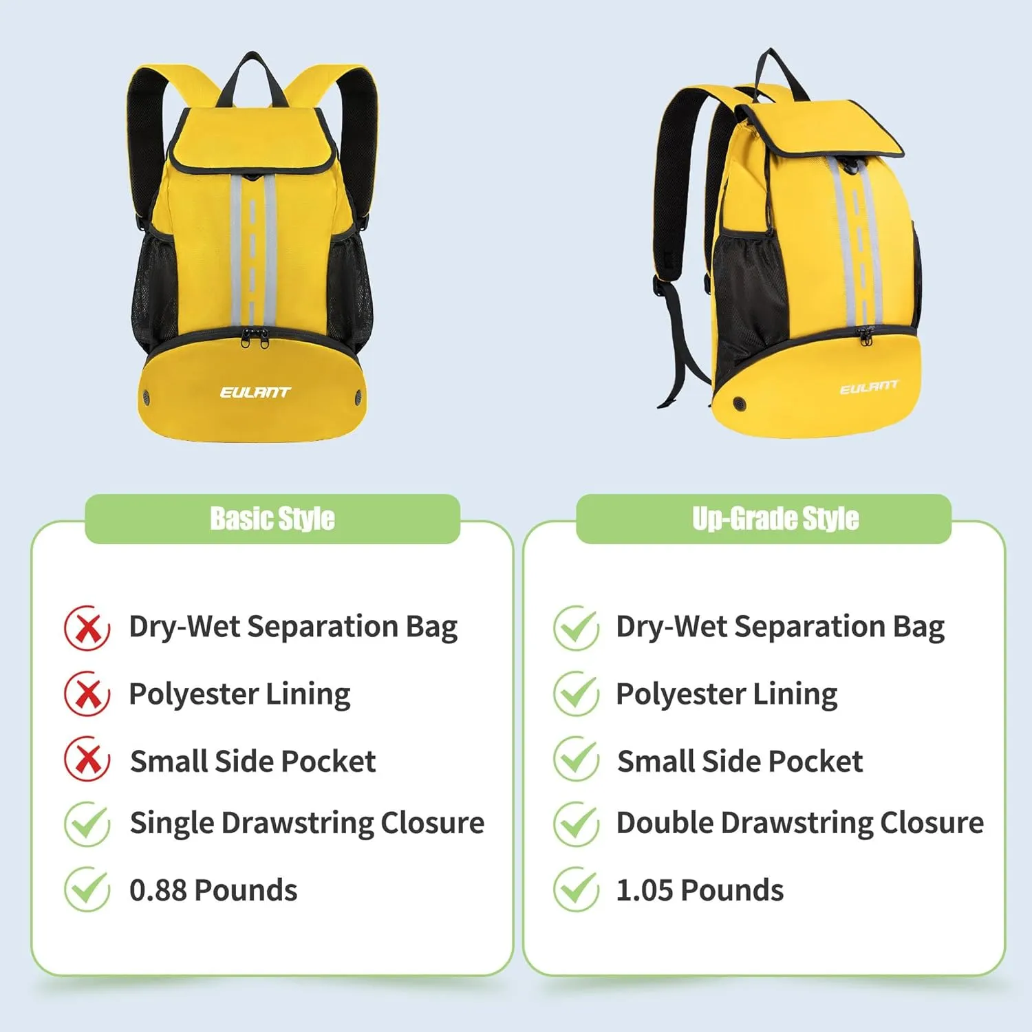EULANT Soccer Backpack with Shoes Compartment, Waterproof Drawstring Bag for Sport Gym Swim Yoga Travel Football Volleyball