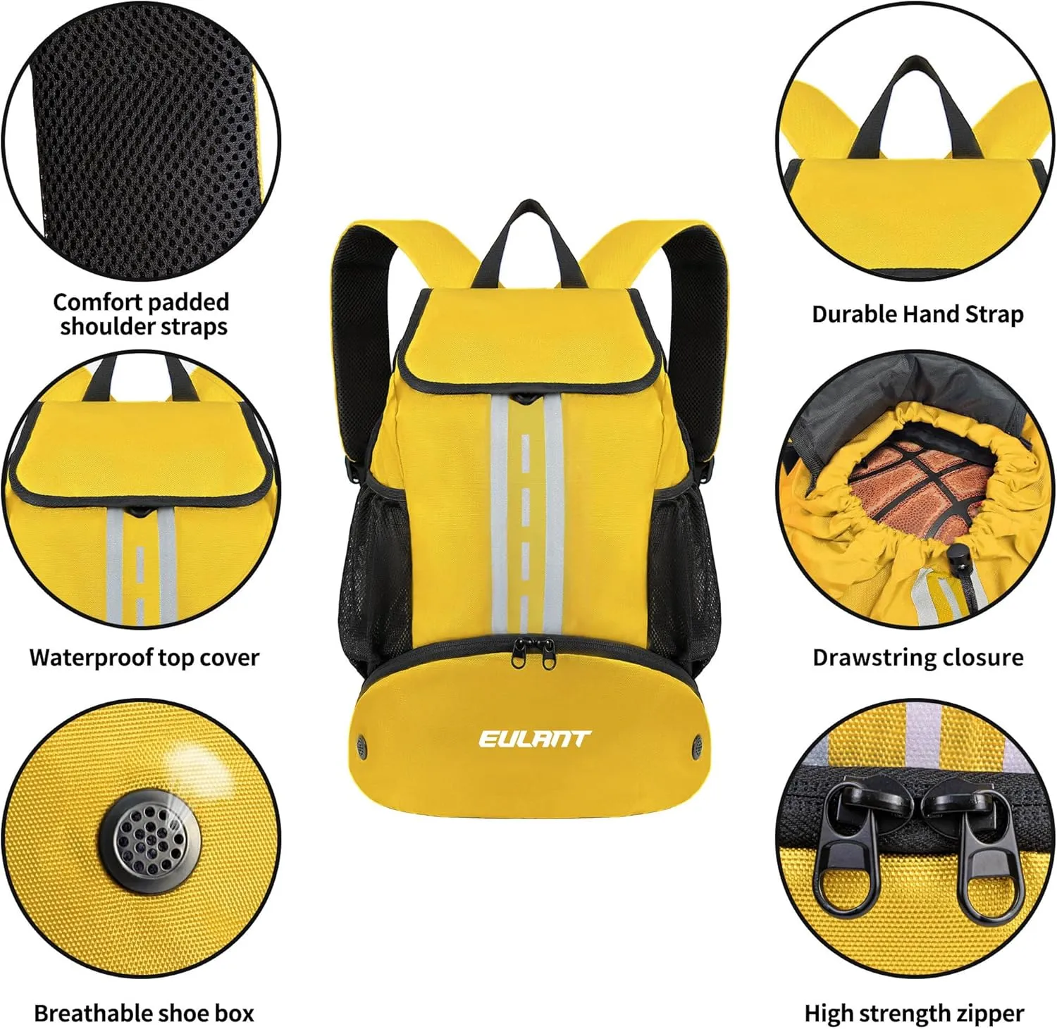 EULANT Soccer Backpack with Shoes Compartment, Waterproof Drawstring Bag for Sport Gym Swim Yoga Travel Football Volleyball
