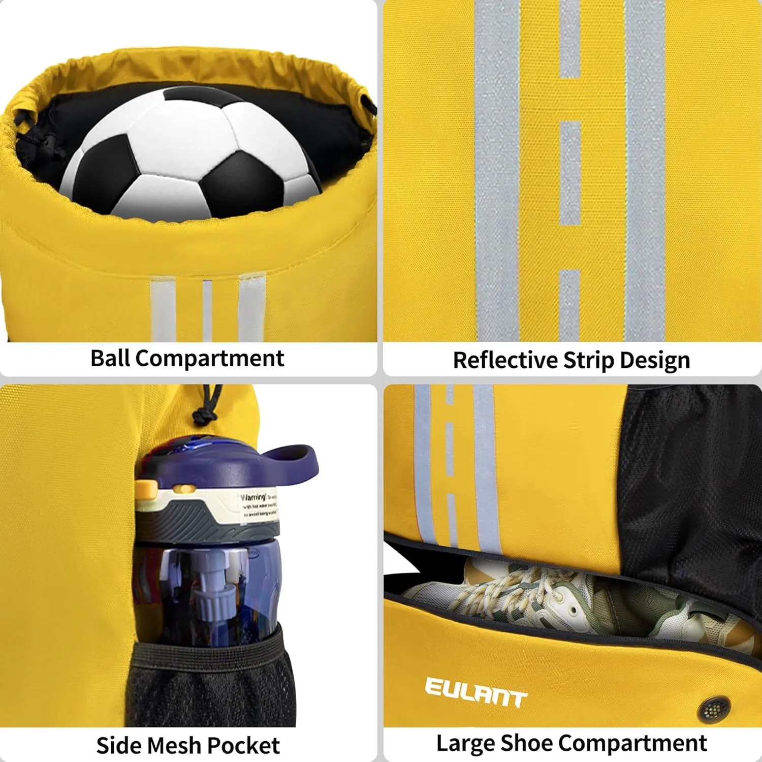 EULANT Soccer Backpack with Shoes Compartment, Waterproof Drawstring Bag for Sport Gym Swim Yoga Travel Football Volleyball