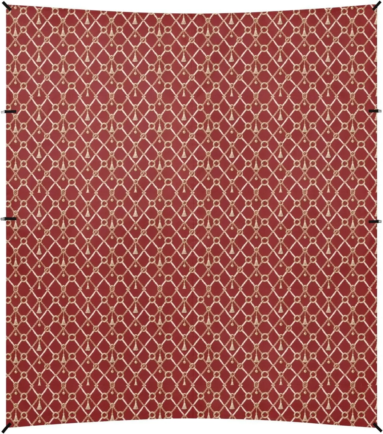 European Retro Red Pattern Foldable Beach Cabana UPF50  Protection Water-Resistant Outdoor Sun Shade with Sandbags and Shovel for Family Trips, Picnics & Camping