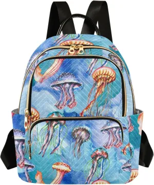 Exnundod Backpack Purse for Women Watercolor Jellyfish, Mini Fashion Backpack Algae Sea Lightweight Casual Daypack Shoulder Bag Travel Backpack, Medium