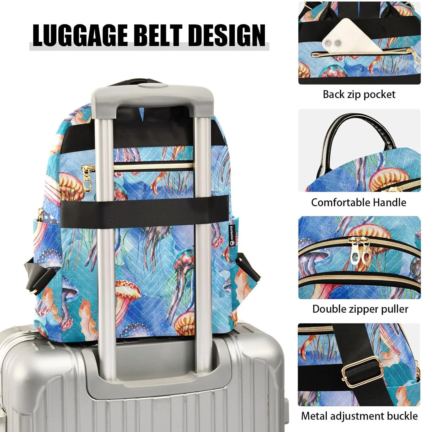 Exnundod Backpack Purse for Women Watercolor Jellyfish, Mini Fashion Backpack Algae Sea Lightweight Casual Daypack Shoulder Bag Travel Backpack, Medium