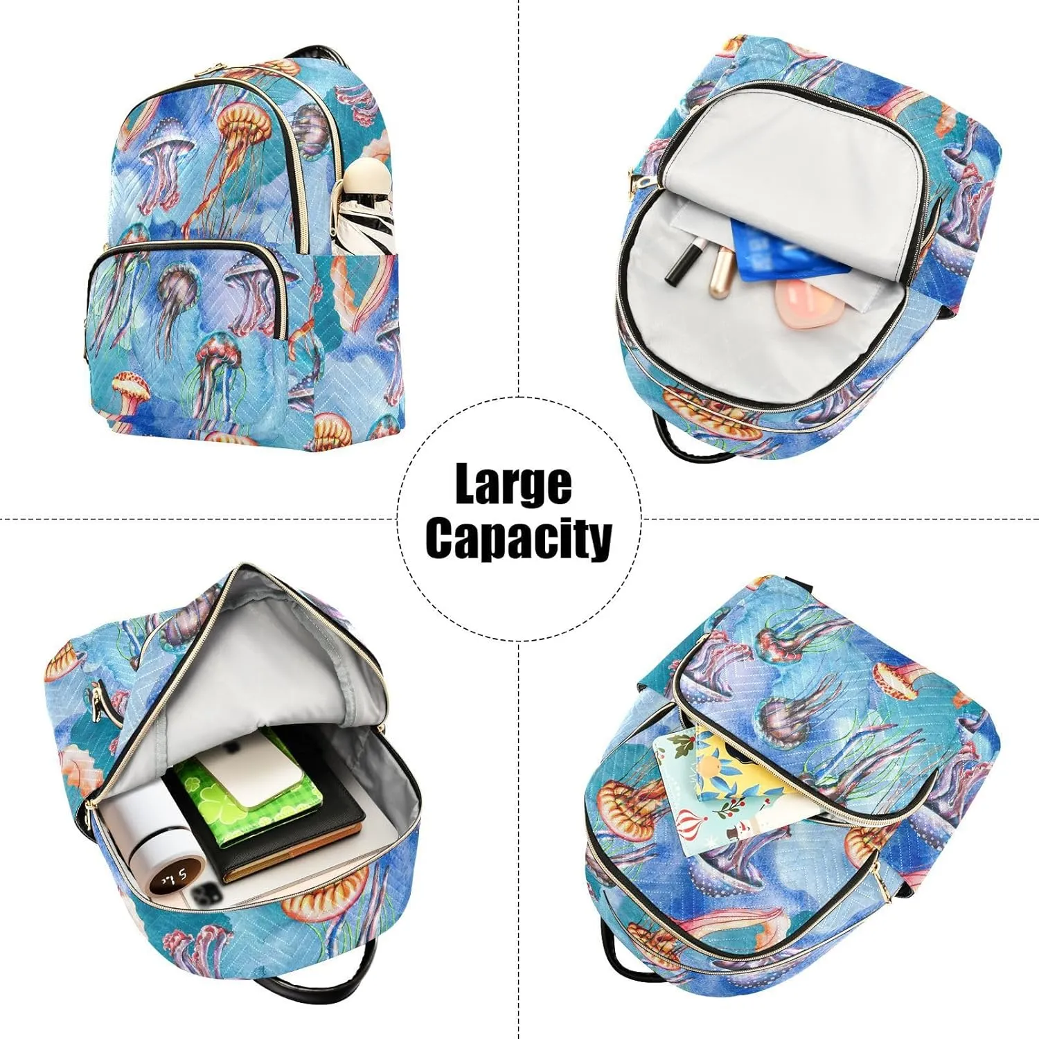 Exnundod Backpack Purse for Women Watercolor Jellyfish, Mini Fashion Backpack Algae Sea Lightweight Casual Daypack Shoulder Bag Travel Backpack, Medium