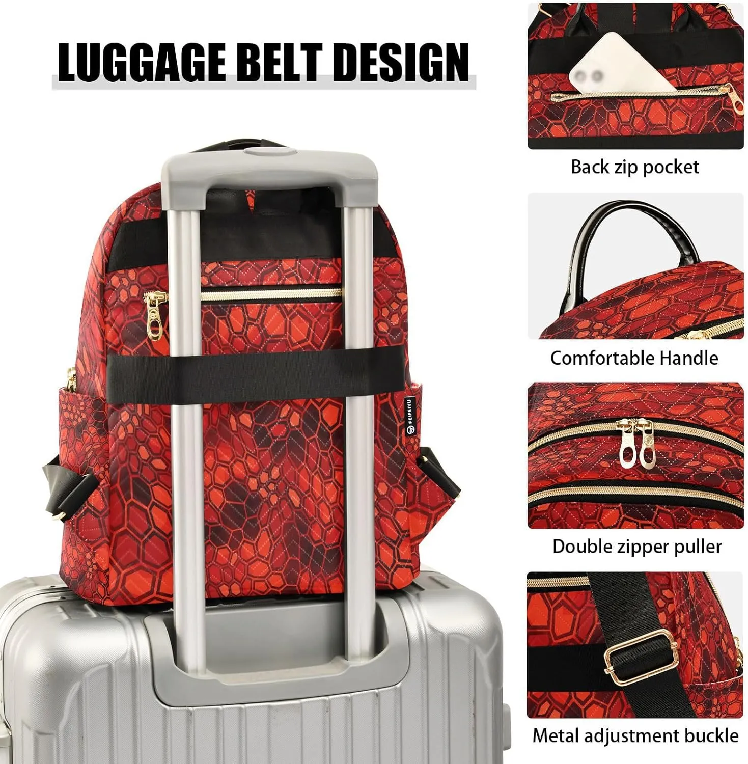 Exnundod Small Backpack for Women Hexagonal Red Camouflage Backpack Purse Travel Daypack Lightweight Mini Backpack