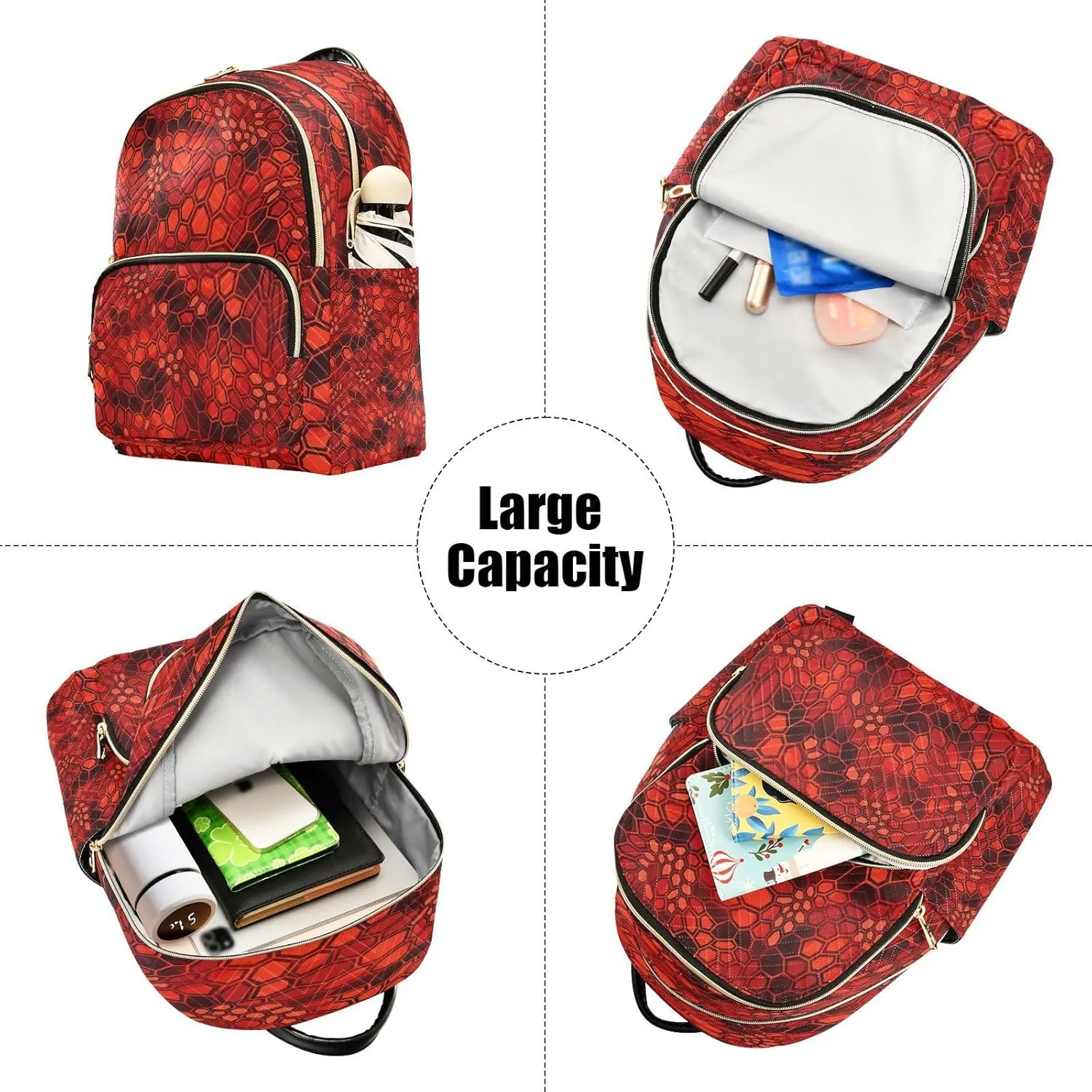Exnundod Small Backpack for Women Hexagonal Red Camouflage Backpack Purse Travel Daypack Lightweight Mini Backpack