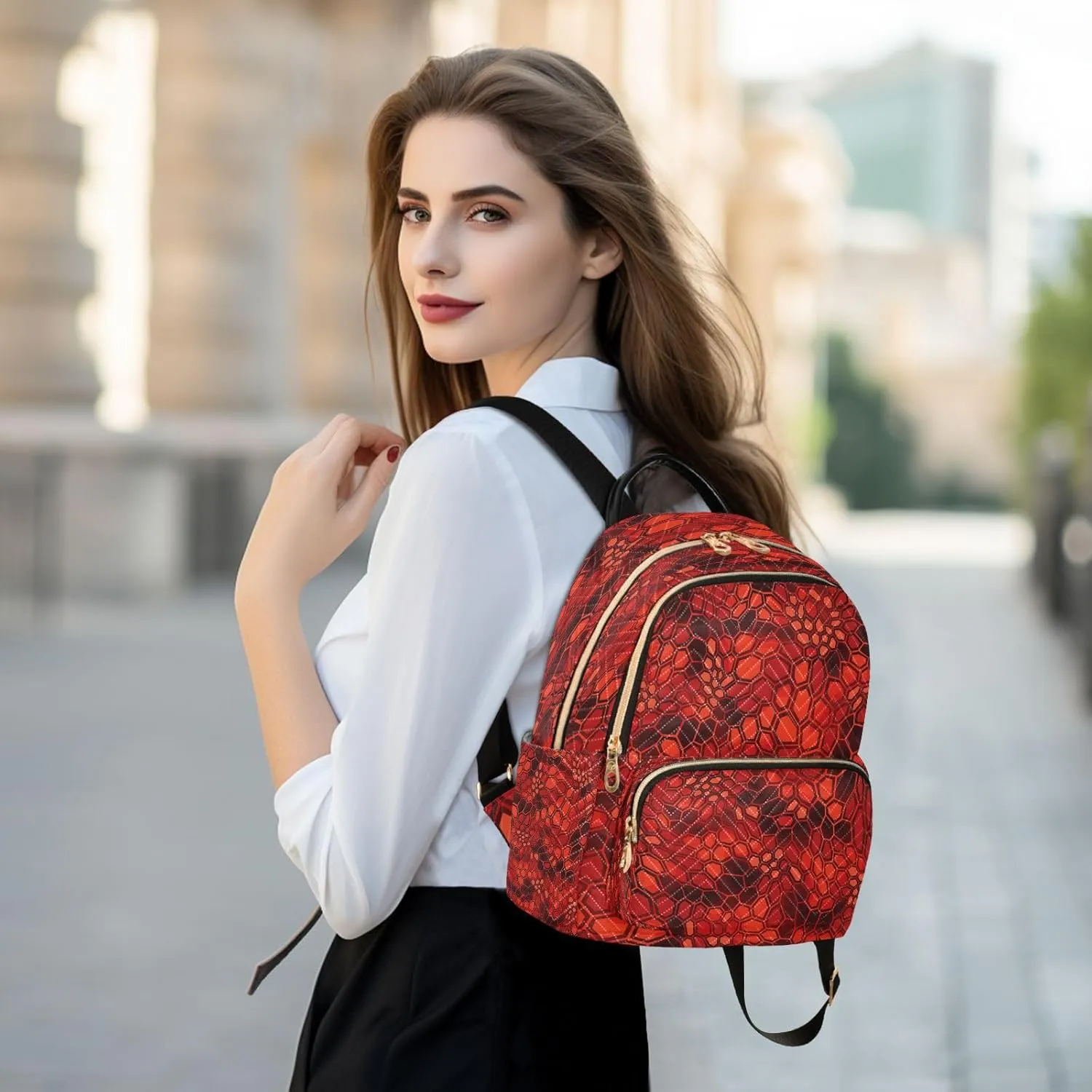 Exnundod Small Backpack for Women Hexagonal Red Camouflage Backpack Purse Travel Daypack Lightweight Mini Backpack