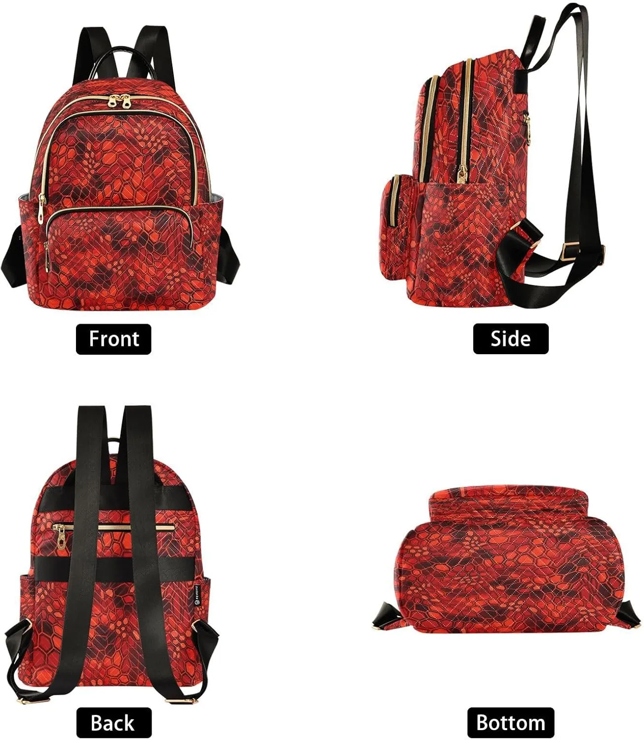 Exnundod Small Backpack for Women Hexagonal Red Camouflage Backpack Purse Travel Daypack Lightweight Mini Backpack