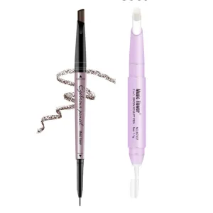 Eyebrow Pencil - Khaki Coffee Dual Ended Brow Pen & Eyebrow Wax Pen, Waterproof Smudge Proof Long Lasting Eyebrow Pen, Eyebrow Waxing Shaping Clear Eye Makeup Kit