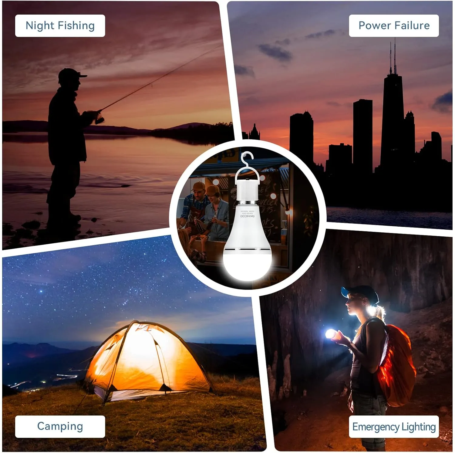 FanNicoo Rechargeable Emergency Light Bulbs with 1500mAh Battery Backup Stay Light up When Power Outage 15W 80W Equivalent LED Bulbs for Home Power Outage, Camping, Hurricane (6500k Daylight 6Pack)