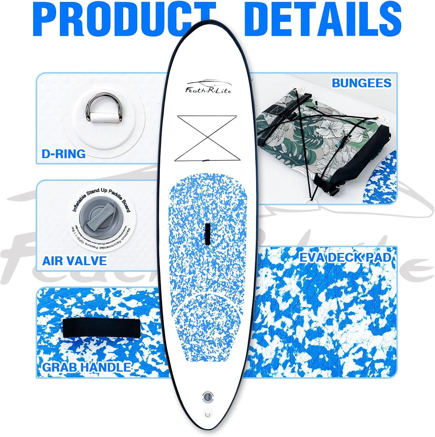 FEATH-R-LITE Inflatable Ultra-Light 10'×30''/10'6''×33'' Stand Up Paddle Board for All Skill Levels with Premium SUP Paddleboard Accessories,Non-Slip Comfort Deck for Youth & Adults