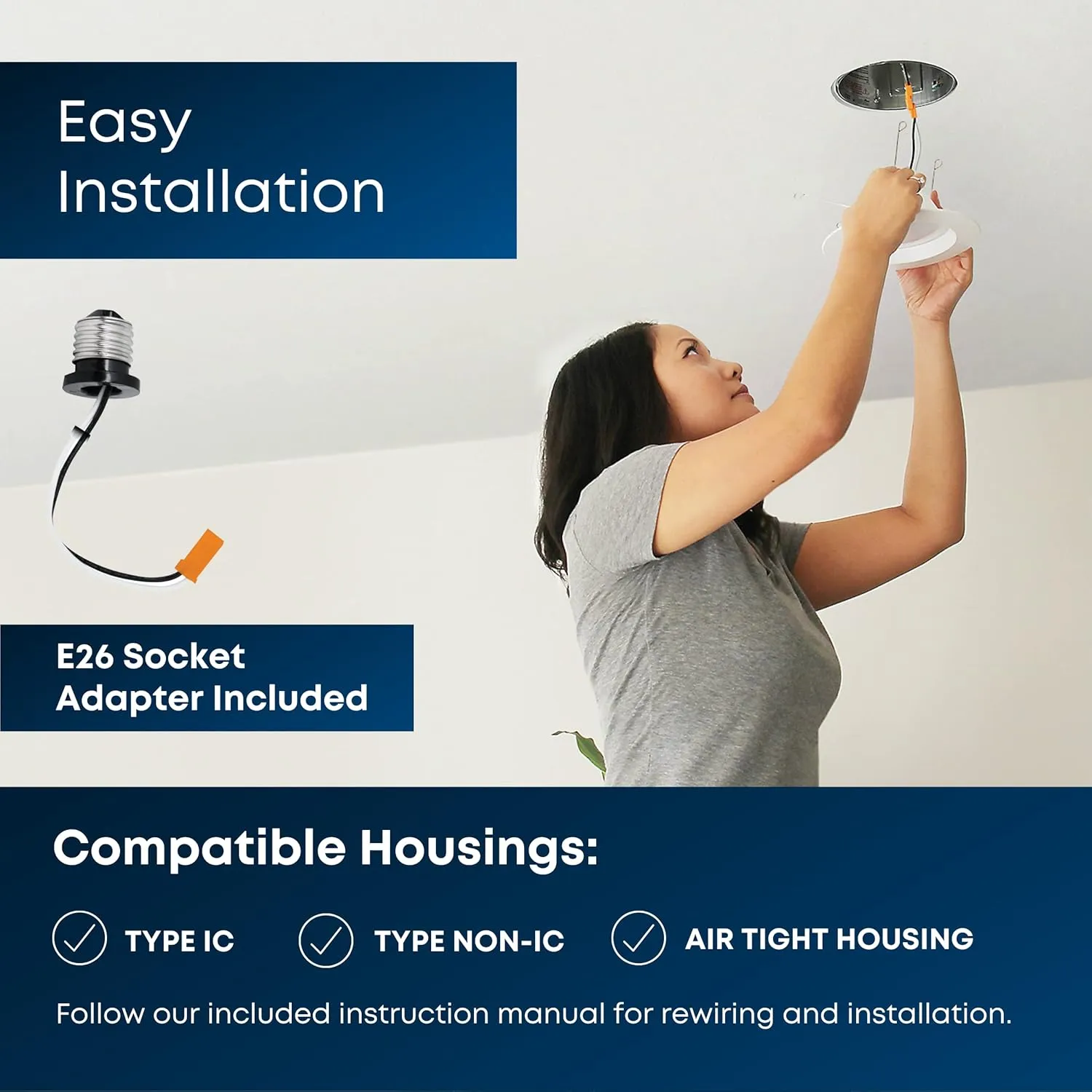 Feit Electric 4 inch LED Recessed Downlight - Baffle Trim - Standard E26 Adapter - 5000K Daylight - Dimmable- 50W Equivalent - 45 Year Life - 540 Lumen, 6-Pack, LEDR4B/950CA/MP/6