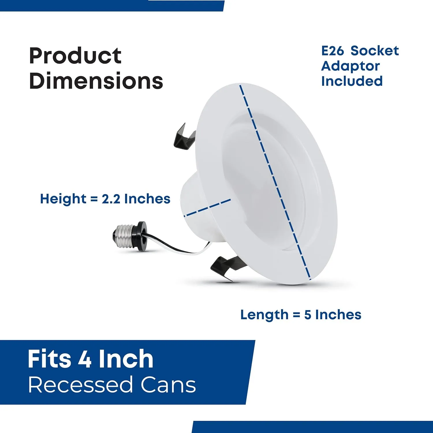 Feit Electric 4 inch LED Recessed Downlight - Baffle Trim - Standard E26 Adapter - 5000K Daylight - Dimmable- 50W Equivalent - 45 Year Life - 540 Lumen, 6-Pack, LEDR4B/950CA/MP/6