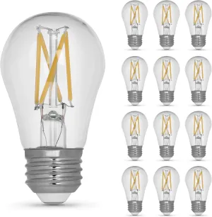 Feit Electric Enhance Filament A15 LED Light Bulb, 40W Equivalent, Dimmable, 5000K Bright Daylight, 90  CRI, Classic Glass Filament Style Lighting, 15,000-Hour Lifetime, BPA1540950CAFIL2RP/6, 12 Pack