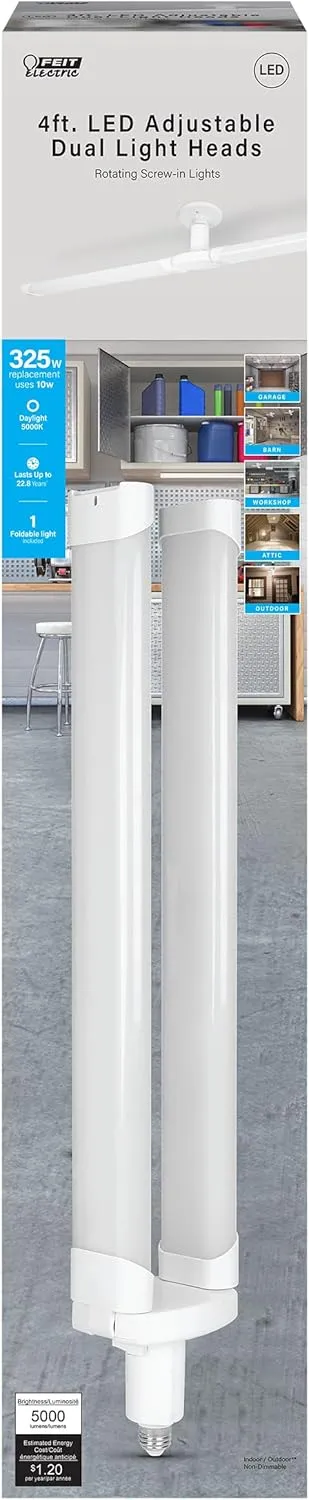 Feit Electric LED Light Panel, 4 Ft. Foldable, 40 Watts, 4000 Lumens, E26 Medium Base, 5000K Daylight, 120V, 80 CRI, 22 Years Lifetime, Frosted Bulb, Damp Rated, ADJ5000/48/5K/LED
